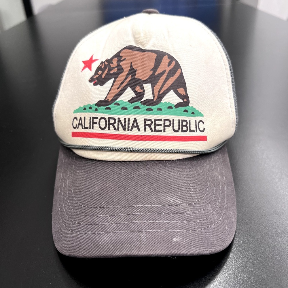 Vintage California Republic Hat Foam Truckers Mesh  Pit Bull White Back Snap Bac
